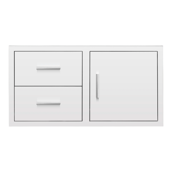 Summerset Grills 42 inch combination of two drawers and an access door, all in stainless steel.