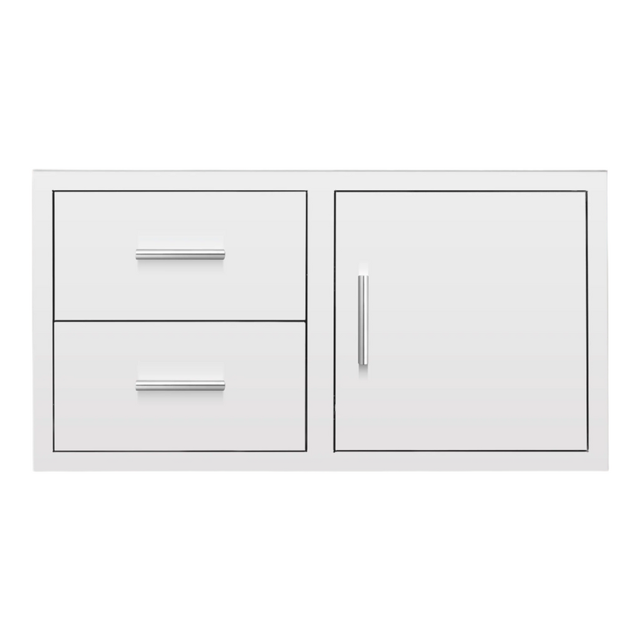 Summerset Grills 42 inch combination of two drawers and an access door, all in stainless steel.