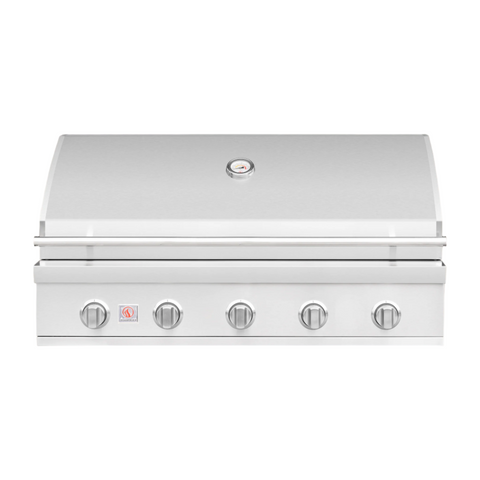 Summerset Sizzler 40 inch built-in gas grill with four control knobs, constructed from stainless steel.