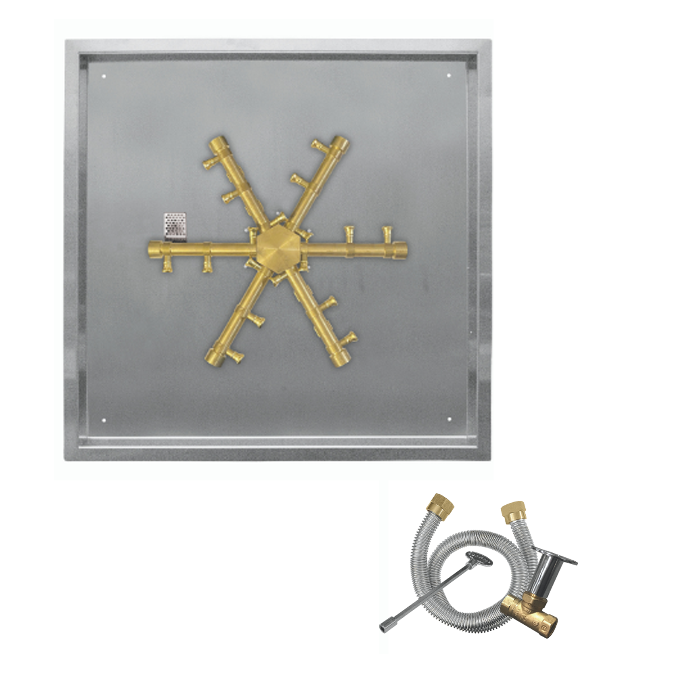 Firegear 20″ Square Drop-In Gas Fire Pit Burner Kit – 160,000 BTU Pro Series Brass Burner, Match-Throw Ignition