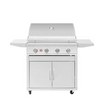 A freestanding Summerset Sizzler 32 inch grill cart made of stainless steel, featuring a closed cabinet beneath the grilling area. thumbnail