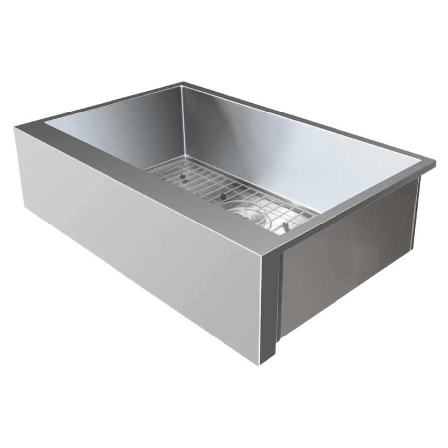 A 32 inches Summerset Grills Outdoor Rated Farmhouse Sink made of stainless steel with a single basin, sloped bottom and a gold standard lifetime warranty.