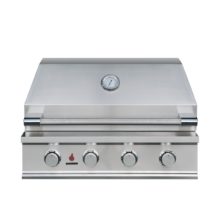 Living Outdoorsy 7' Complete Outdoor Kitchen Island — True Flame TFE32 Grill Package | Grey Stucco & Cream Porcelain Countertop
