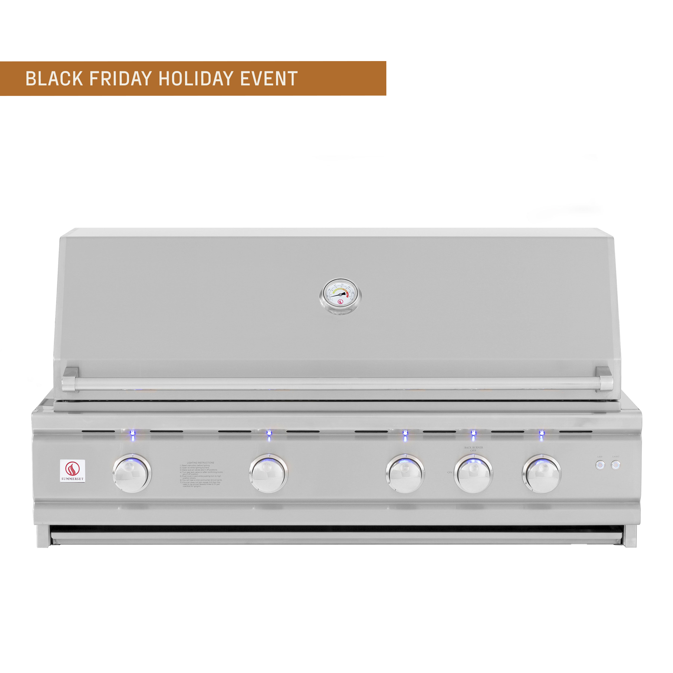 Summerset TRLD 44″ Built-In Stainless Steel Gas Grill – 4-Burner + Infrared Rear Burner, ~1,200 sq in Cooking Surface, 304-Grade Stainless Steel