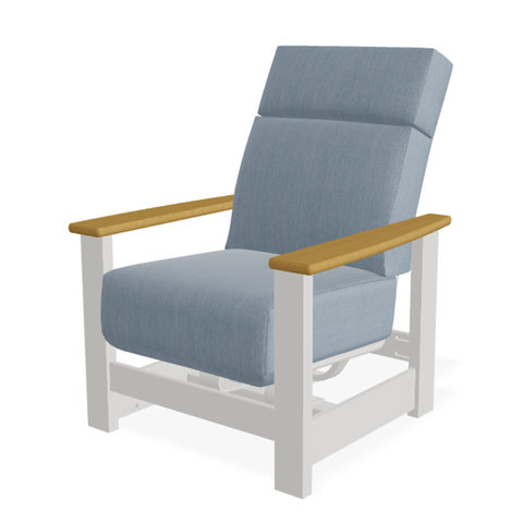 Telescope Leeward MGP Supreme Cushion Hidden Motion Arm Chair w/ RT0 Teak Rustic Arms – Customizable Outdoor Chair — outdoor living product at Living Outdoorsy