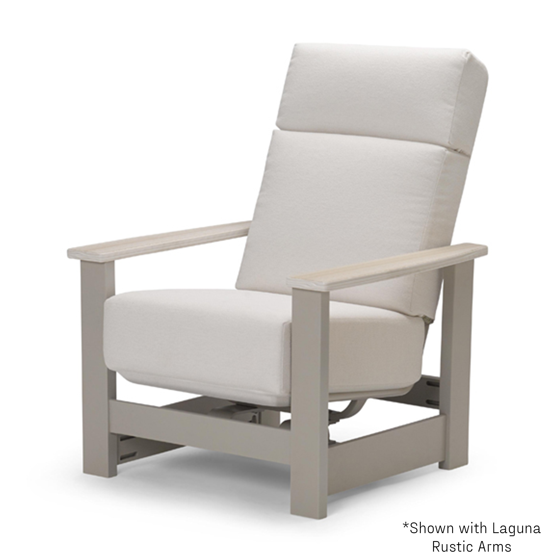 Telescope Leeward MGP Supreme Cushion Hidden Motion Arm Chair w/ RW0 Weathered Wood Rustic Arms – Customizable Outdoor Chair