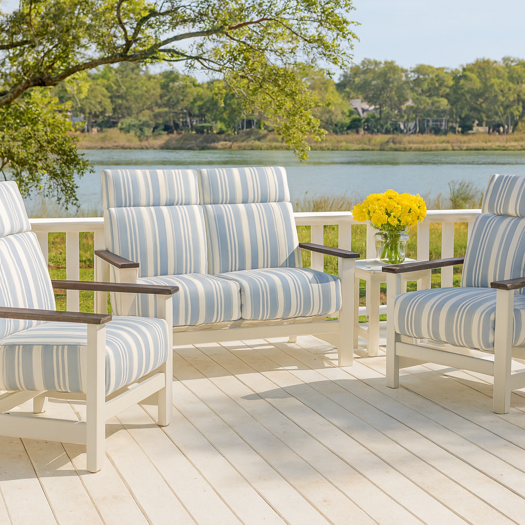 Telescope Casual Leeward Supreme Cushion Hidden Motion Loveseat with RX0 Boardwalk Rustic Polymer Arms