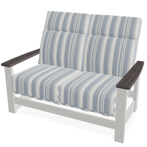 Telescope Casual Leeward Supreme Cushion Hidden Motion Loveseat with RX0 Boardwalk Rustic Polymer Arms — outdoor living product at Living Outdoorsy