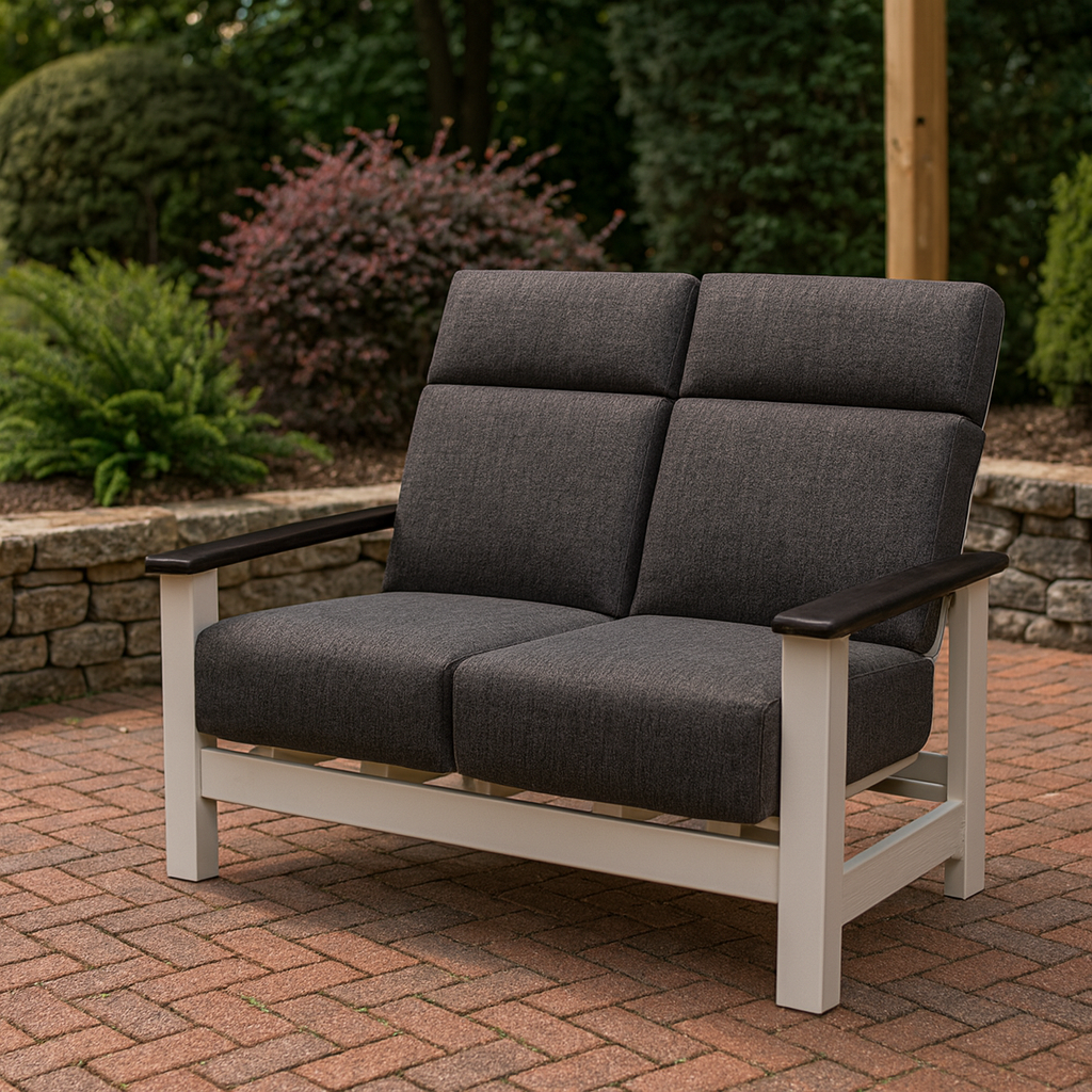 Telescope Casual Leeward Supreme Cushion Hidden Motion Loveseat with RU0 Chestnut Rustic Polymer Arms