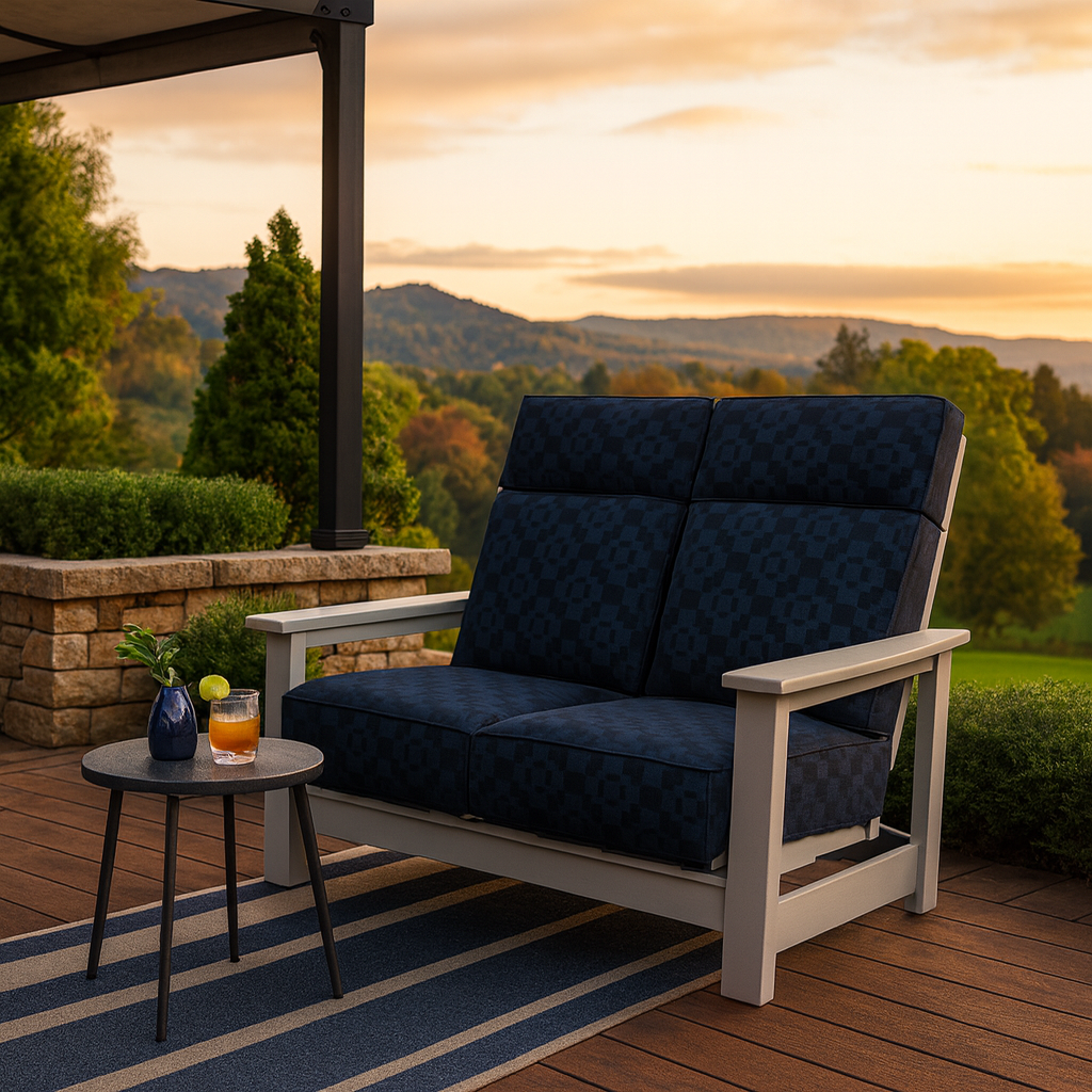 Telescope Casual Leeward Supreme Cushion Hidden Motion Loveseat with RL0 Laguna Rustic Polymer Arms