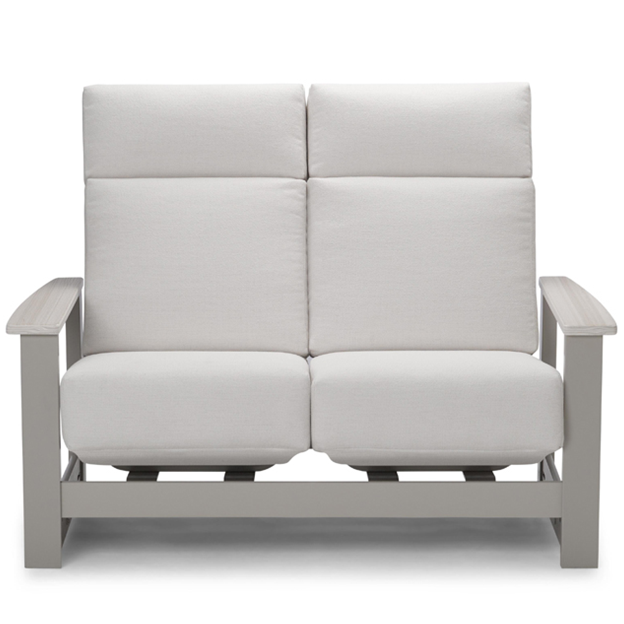 Telescope Casual Leeward Supreme Cushion Hidden Motion Loveseat with RU0 Chestnut Rustic Polymer Arms
