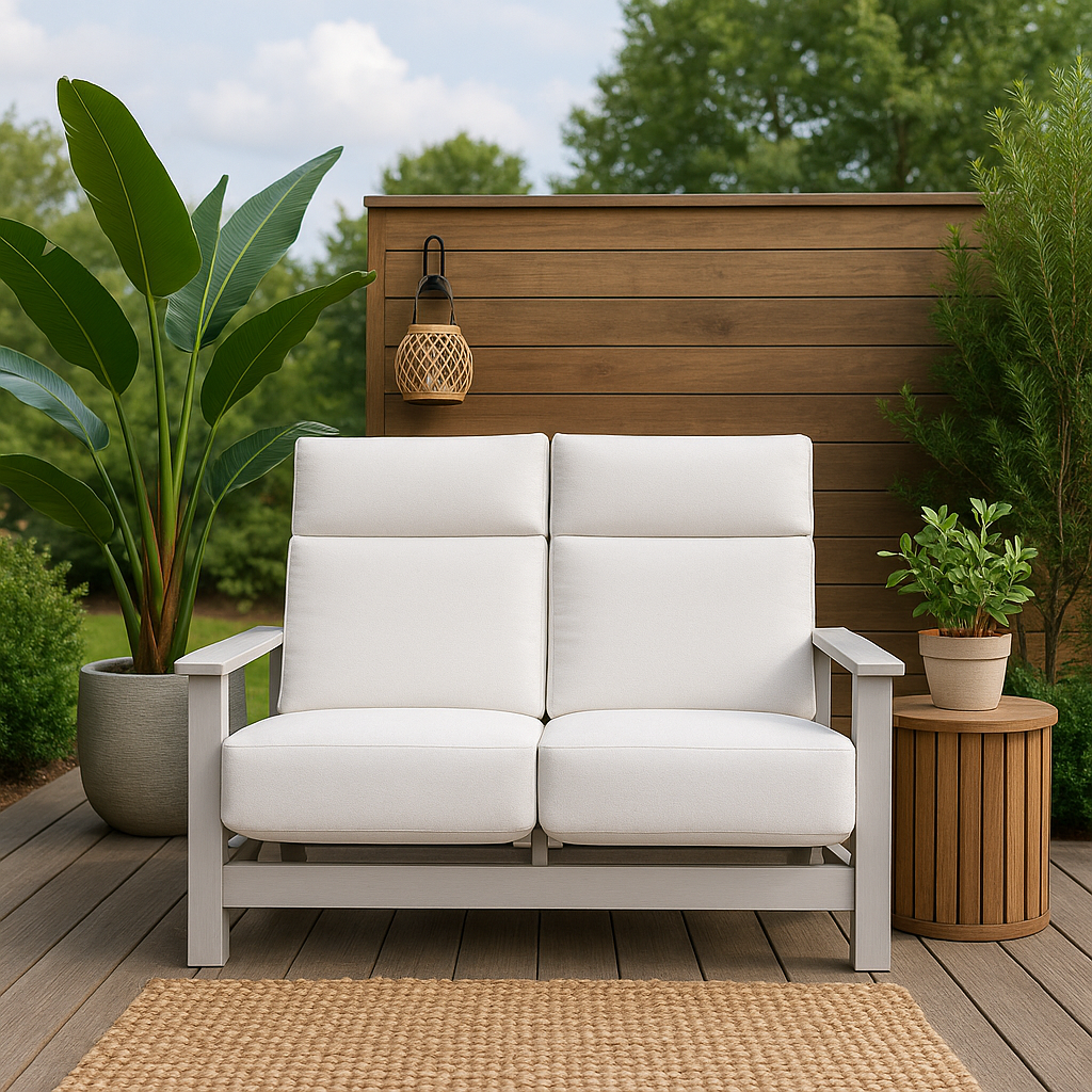 Telescope Casual Leeward Supreme Cushion Hidden Motion Loveseat with RU0 Chestnut Rustic Polymer Arms