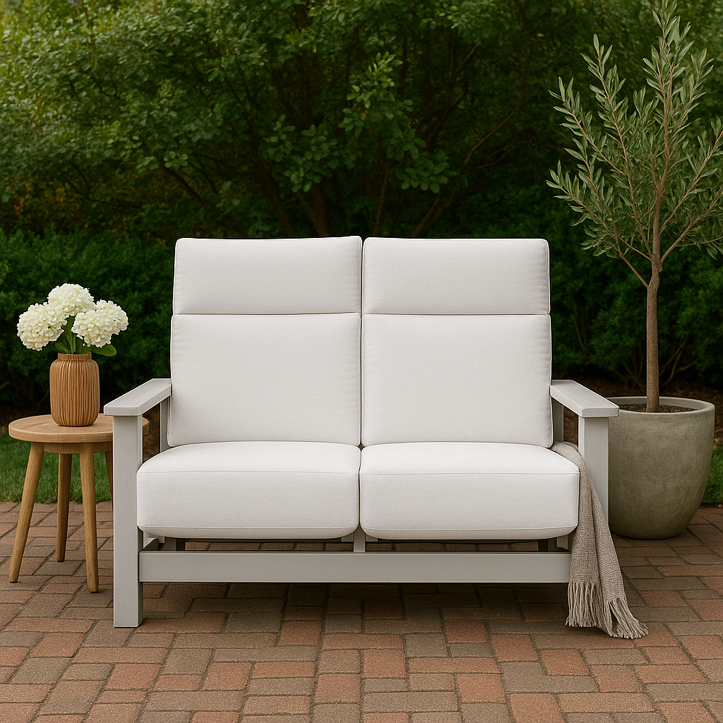 Telescope Casual Leeward Supreme Cushion Hidden Motion Loveseat with RU0 Chestnut Rustic Polymer Arms