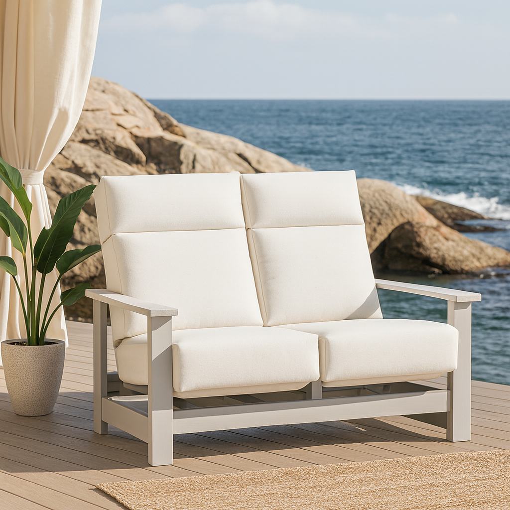Telescope Casual Leeward Supreme Cushion Hidden Motion Loveseat with RU0 Chestnut Rustic Polymer Arms