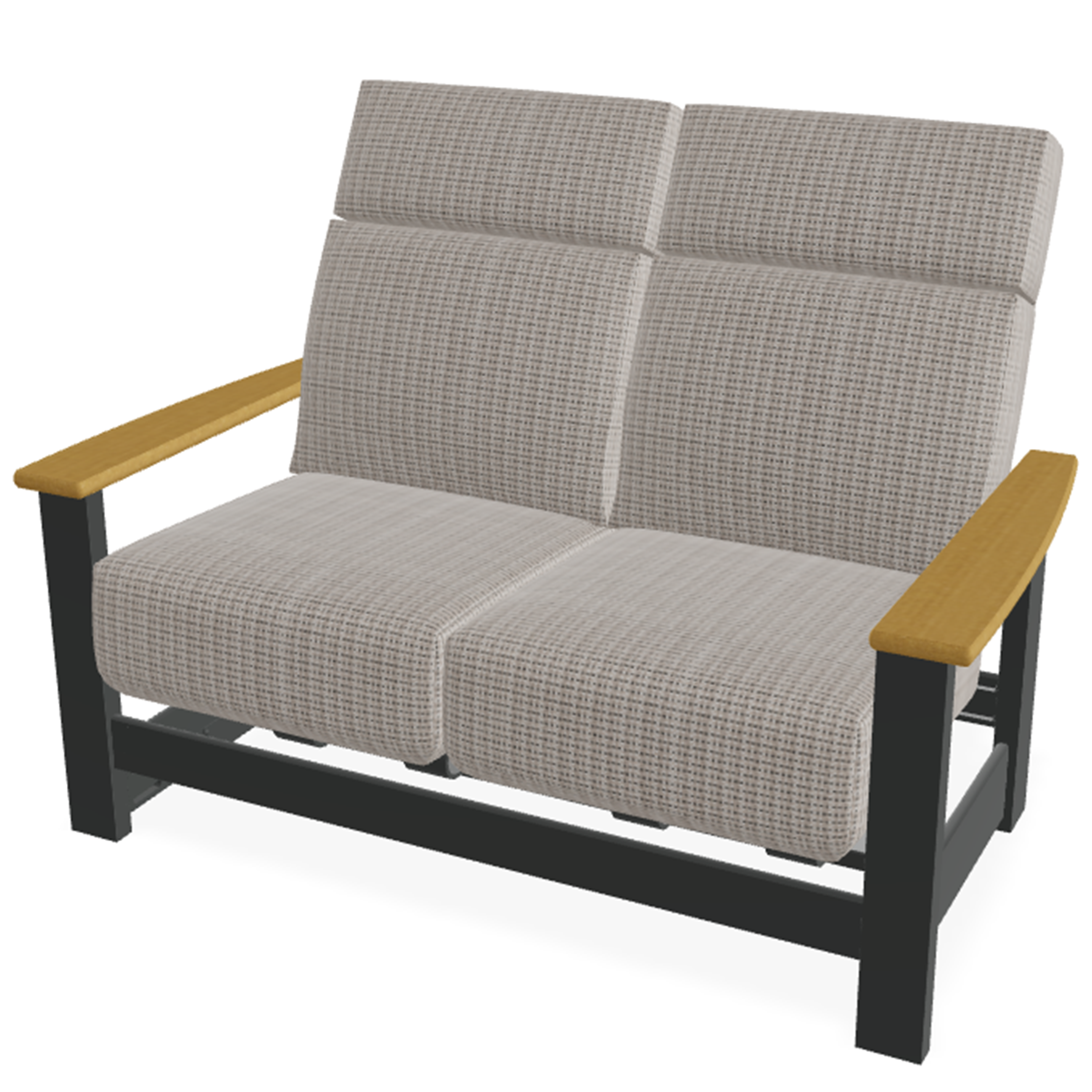 Telescope Casual Leeward Supreme Cushion Hidden Motion Loveseat with RT0 Teak Rustic Polymer Arms