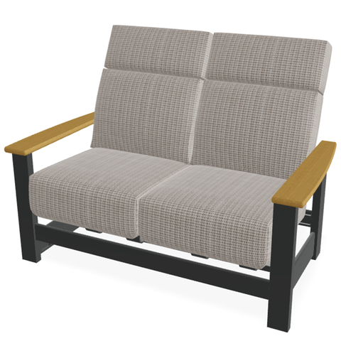 Telescope Casual Leeward Supreme Cushion Hidden Motion Loveseat with RT0 Teak Rustic Polymer Arms — outdoor living product at Living Outdoorsy