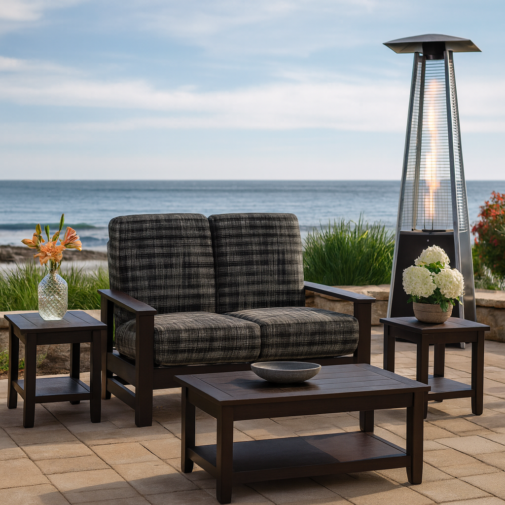Telescope Casual Leeward Cushion Hidden Motion Loveseat – RT0 Teak Rustic Polymer Arms