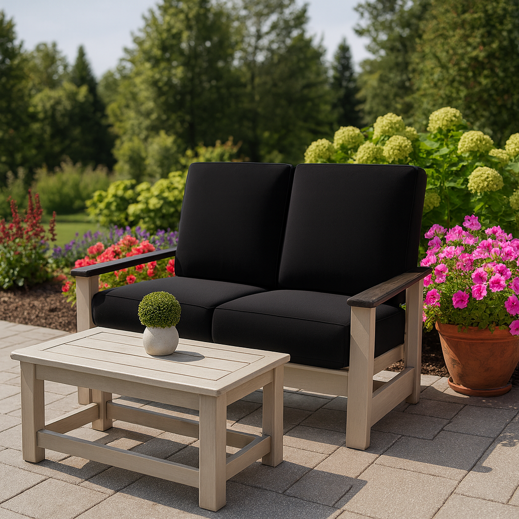 Telescope Casual Leeward Cushion Hidden Motion Loveseat – RT0 Teak Rustic Polymer Arms