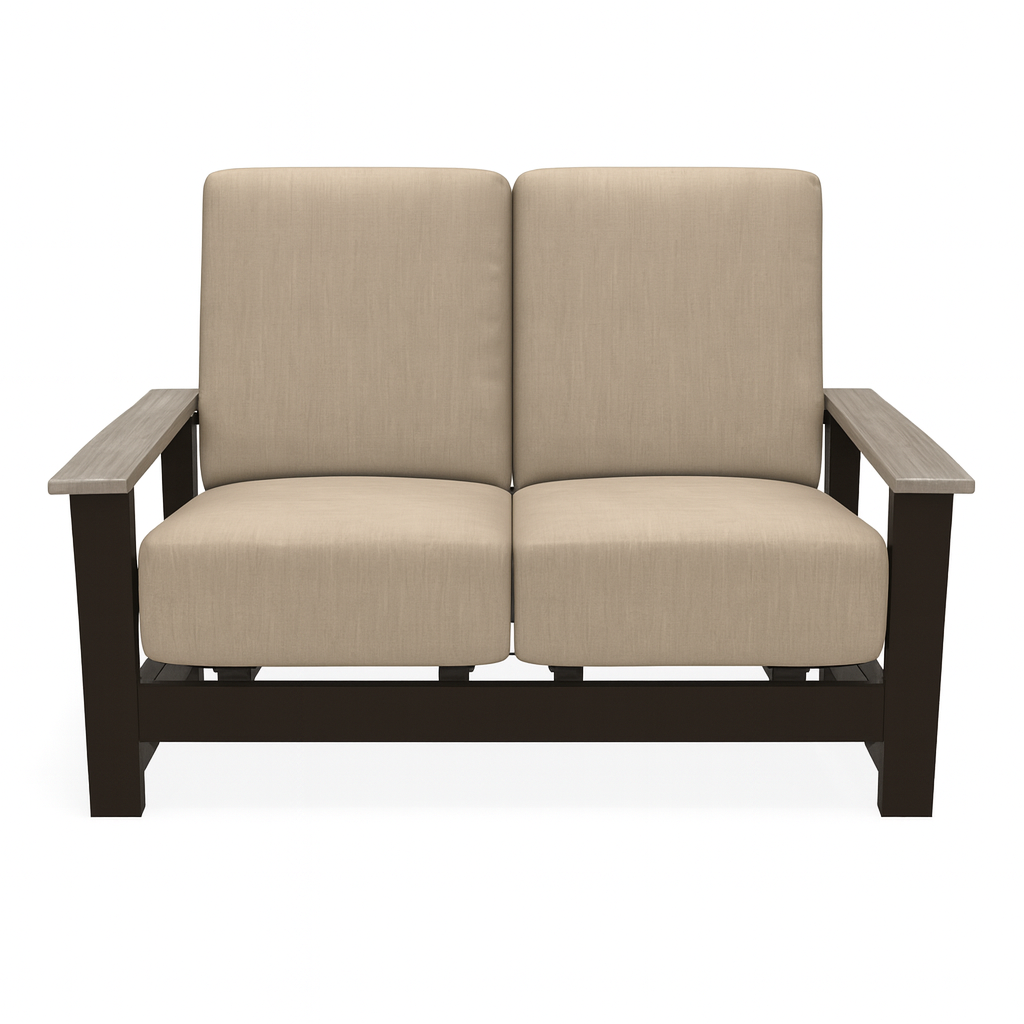 Telescope Casual Leeward Cushion Hidden Motion Loveseat – RW0 Weathered Wood Rustic Polymer Arms