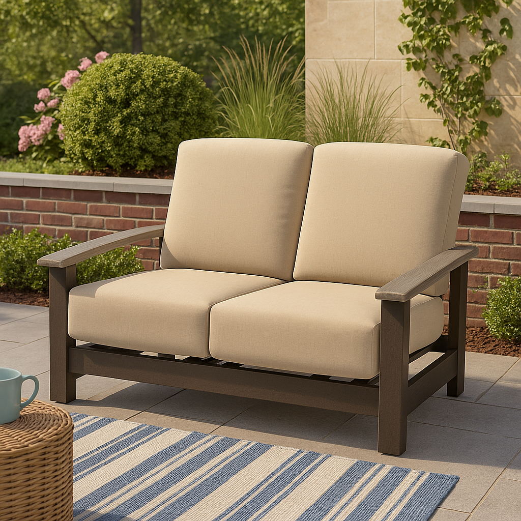 Telescope Casual Leeward Cushion Hidden Motion Loveseat – RW0 Weathered Wood Rustic Polymer Arms
