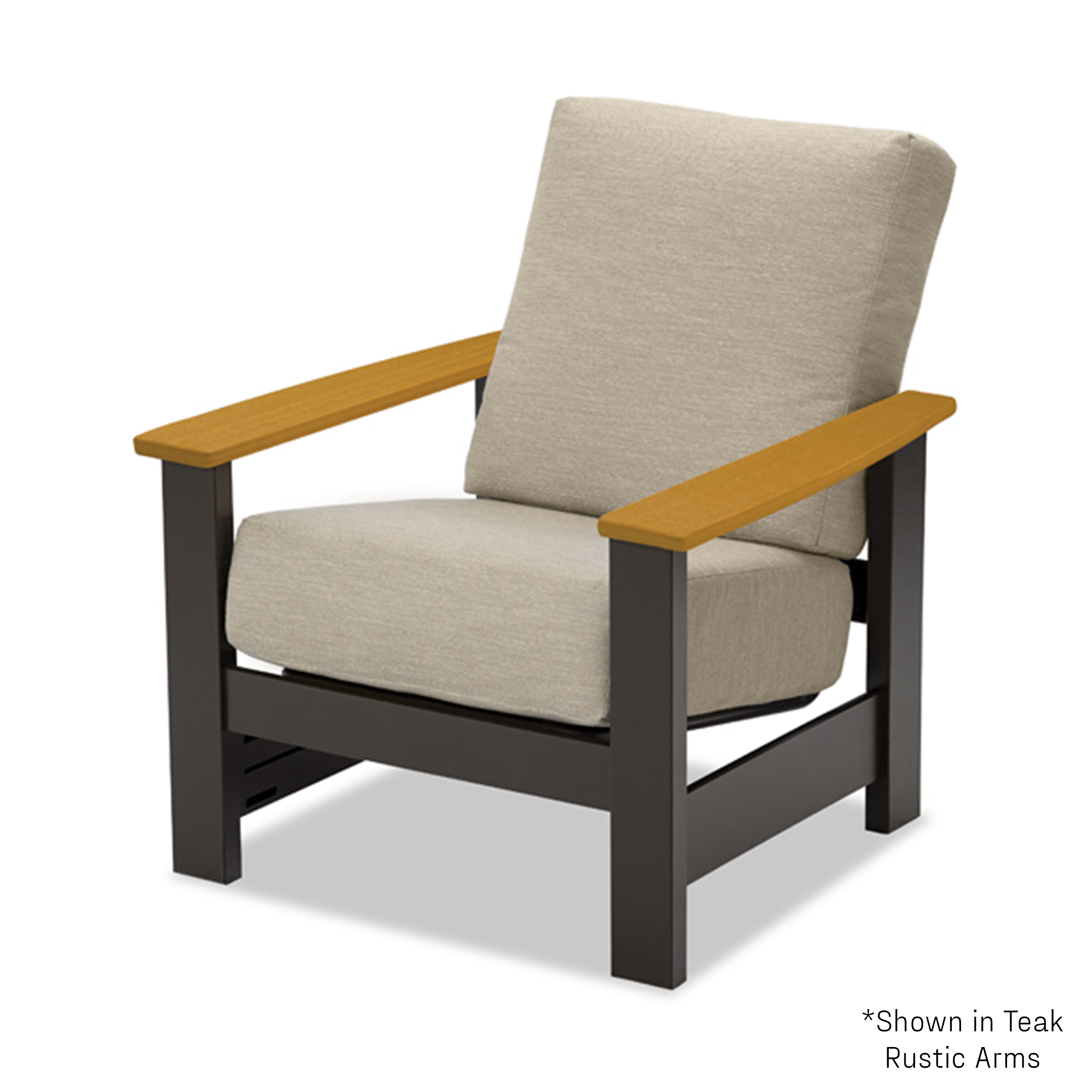 Telescope Casual Leeward Cushion Stationary Arm Chair – Weathered Wood Rustic Polymer Arms