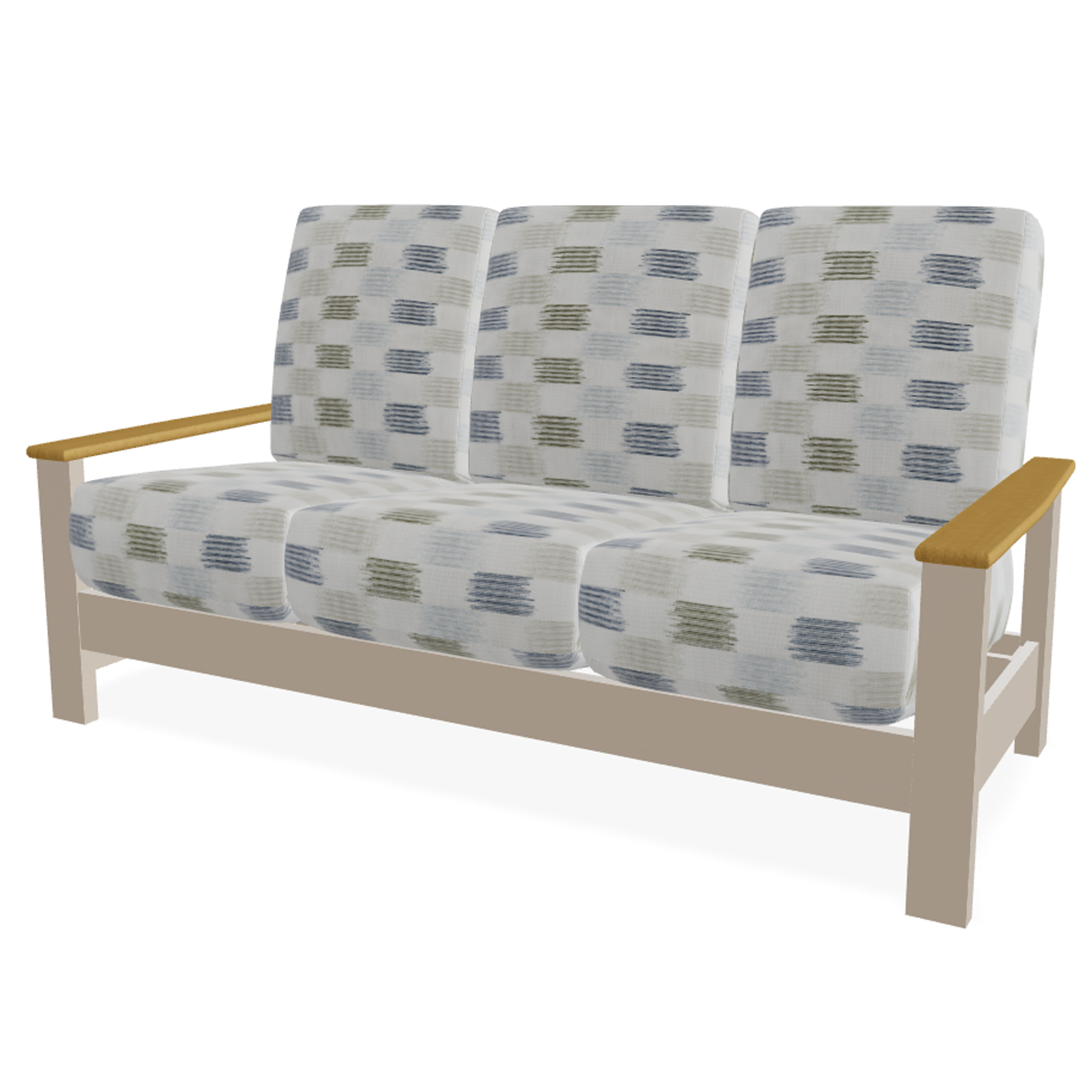 Telescope Casual Leeward MGP Supreme Cushion Three-Seat Sofa with RT0 Teak Rustic Polymer Arms