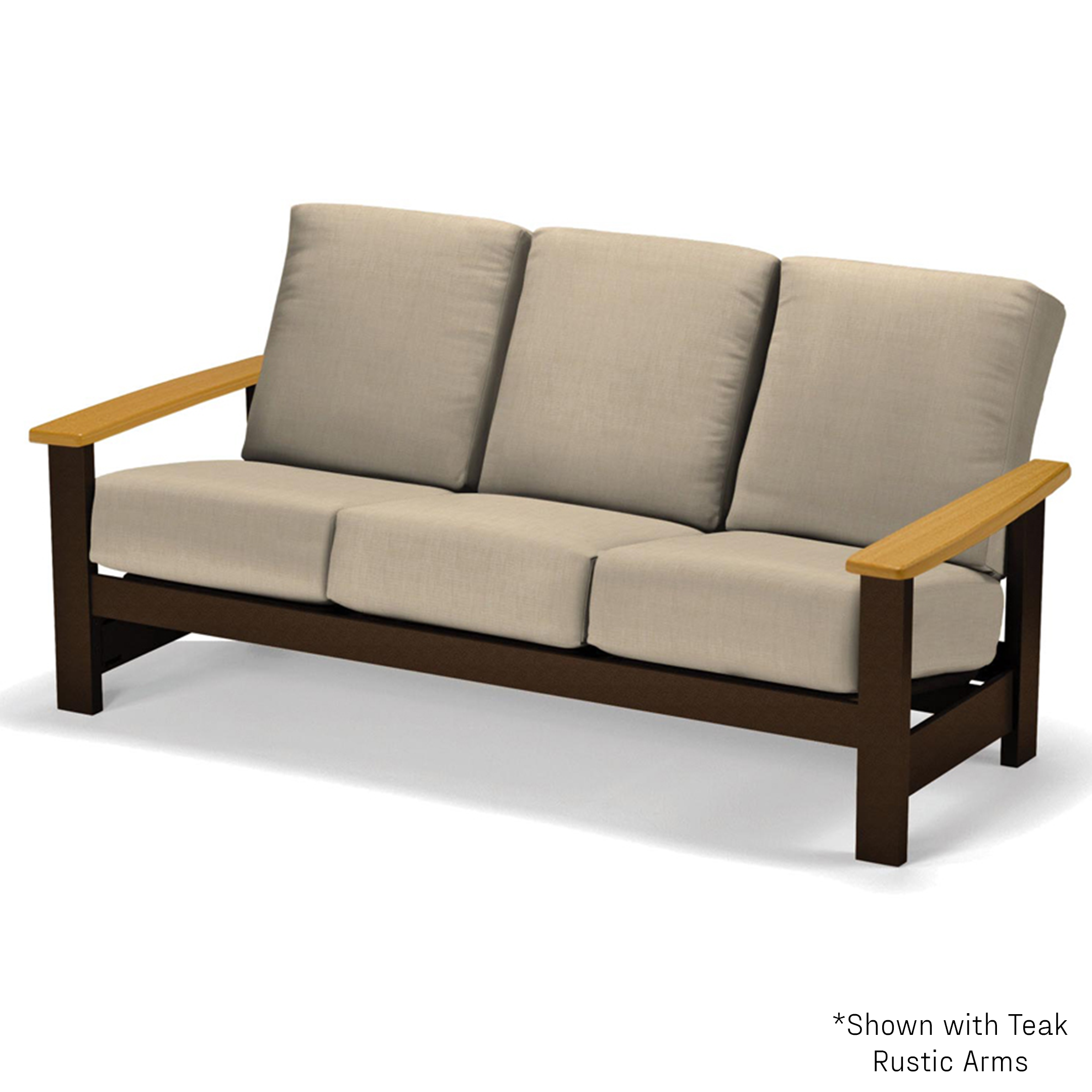 Telescope Casual Leeward MGP Supreme Cushion Three-Seat Sofa with RW0 Weathered Wood Rustic Polymer Arms