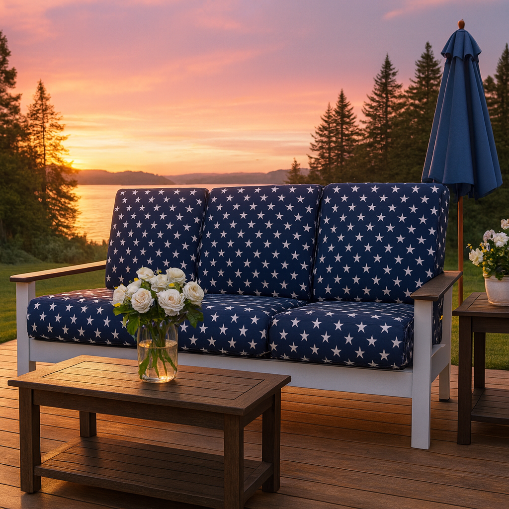 Telescope Casual Leeward Cushion Three-Seat Sofa with RW0 Weathered Wood Rustic Polymer Arms