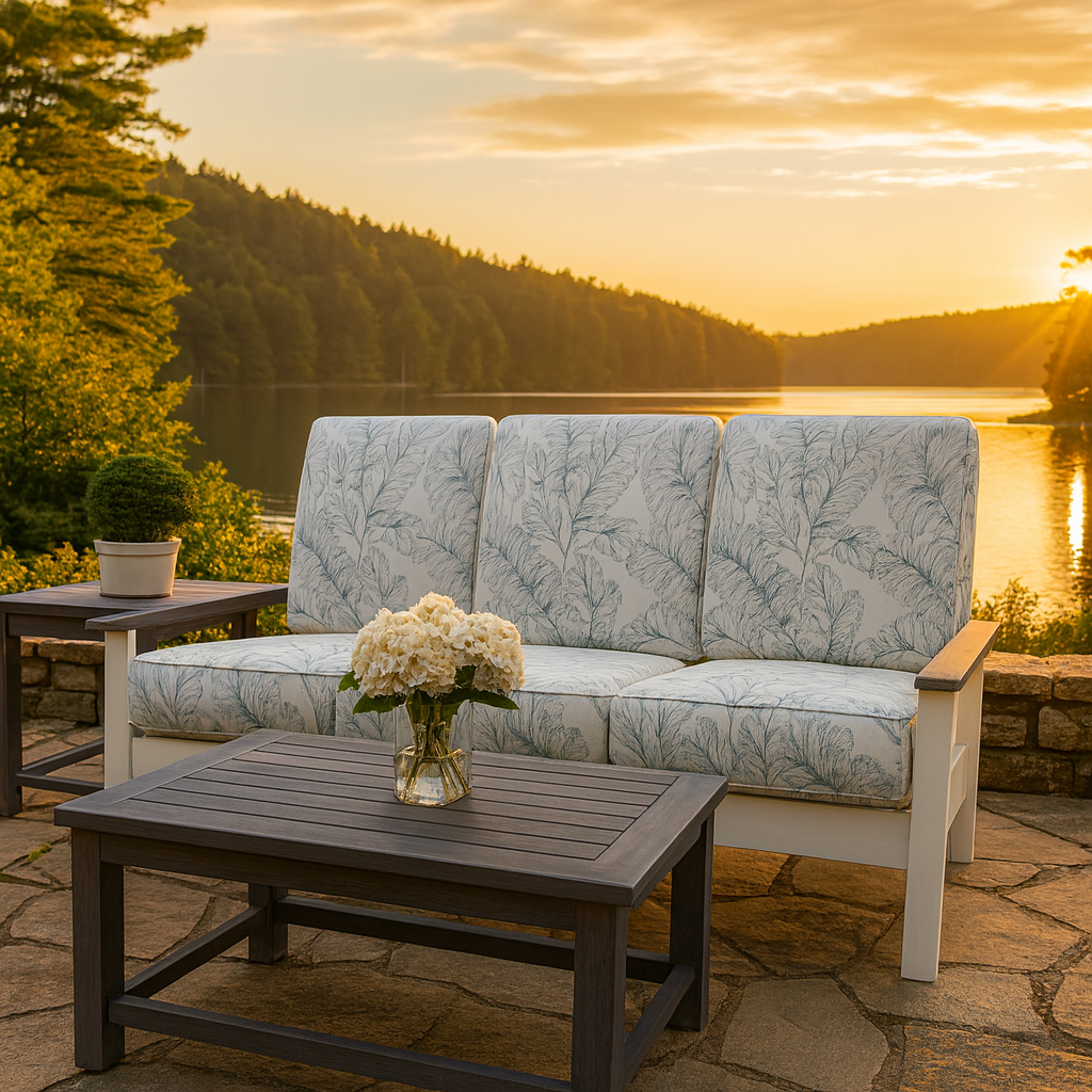 Telescope Casual Leeward Cushion Three-Seat Sofa with RW0 Weathered Wood Rustic Polymer Arms