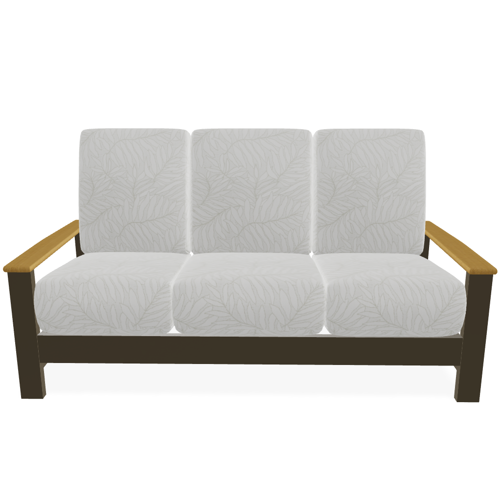 Telescope Casual Leeward Cushion Three-Seat Sofa with RT0 Teak Rustic Polymer Arms