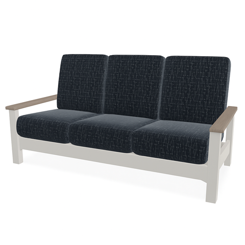 Telescope Casual Leeward Cushion Three-Seat Sofa with RW0 Weathered Wood Rustic Polymer Arms — outdoor living product at Living Outdoorsy