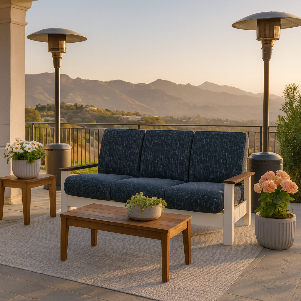 Telescope Casual Leeward Cushion Three-Seat Sofa with RW0 Weathered Wood Rustic Polymer Arms